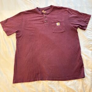 Carhartt Mens Original Fit Henley Short Sleeve T Shirt Pocket Burgundy Size L‎